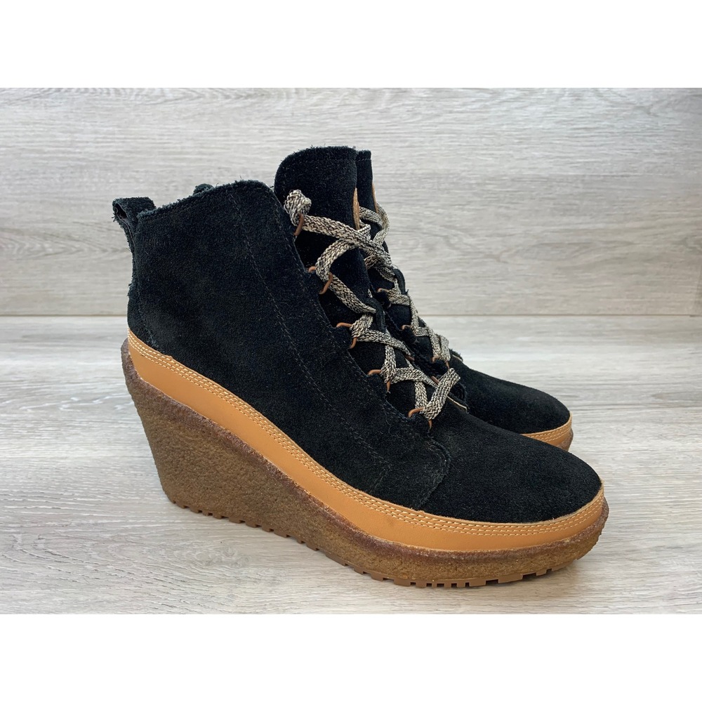Merrell Chateau Women's Boots‎ Mid Lace Black Suede Wedge 10 Casual Shoes